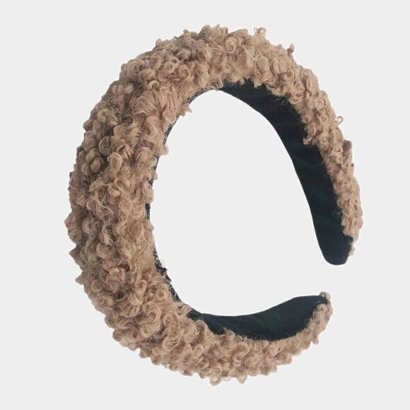 Brown Solid Teddy Bear Fur Headband - Picture 3 of 5